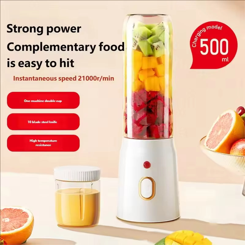 Portable USB Rechargeable Fruit Juicer – 500ml Mini Smoothie Mixer